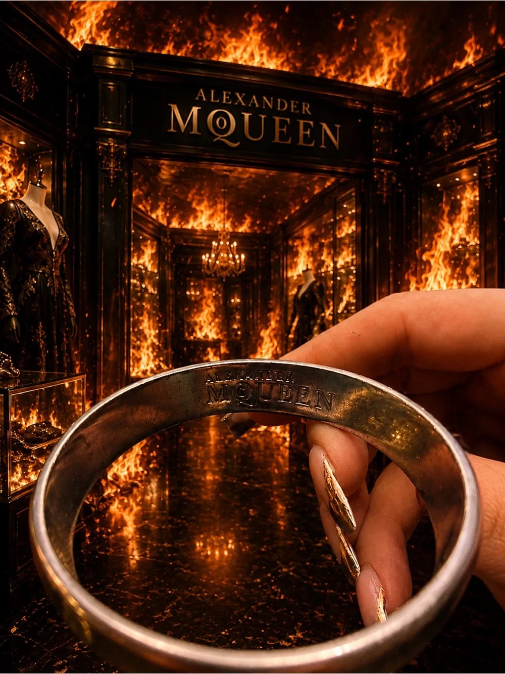Alexander McQueen Black Skull-Engraved Bangle